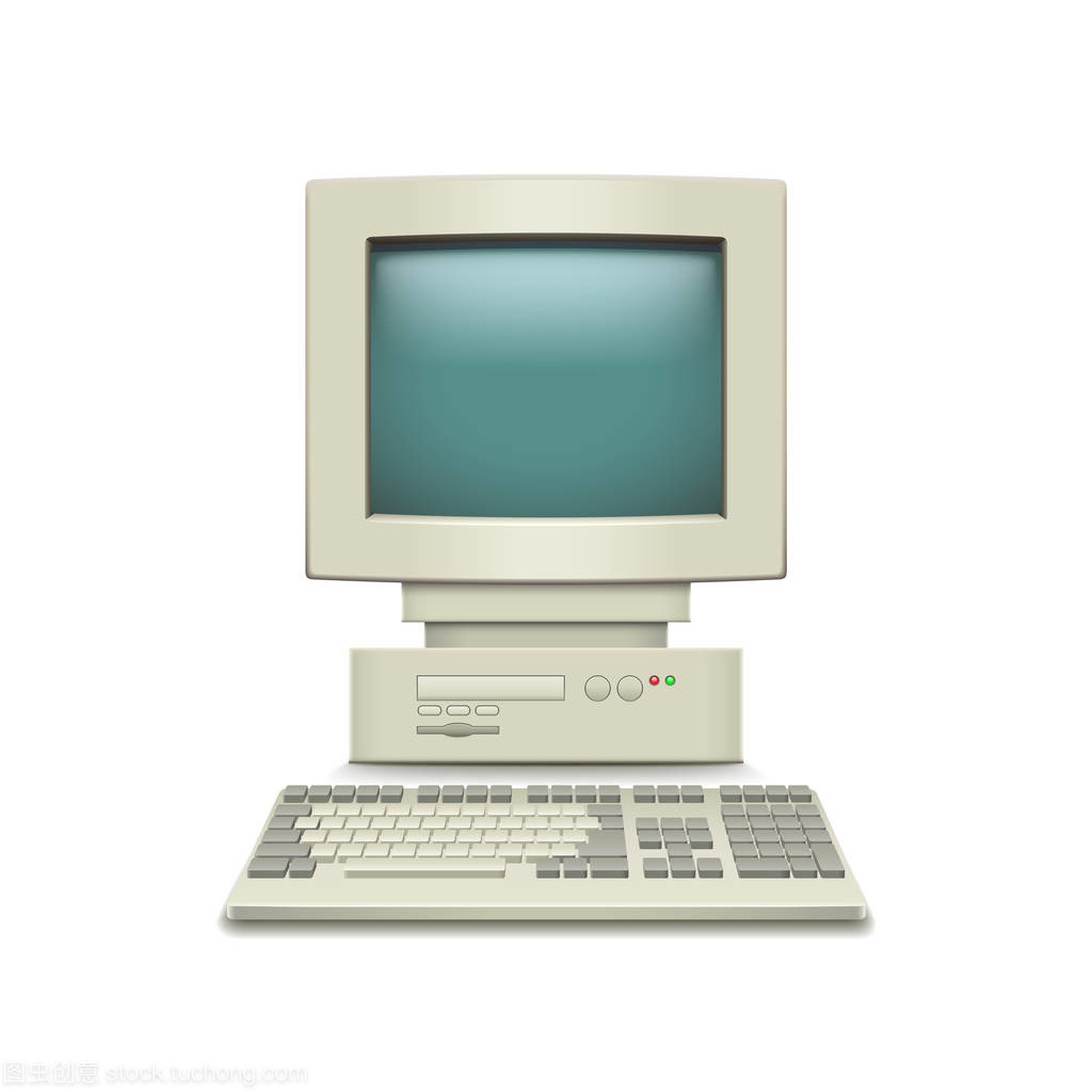 老式計算機(jī)與白色矢量的美學(xué)隔離